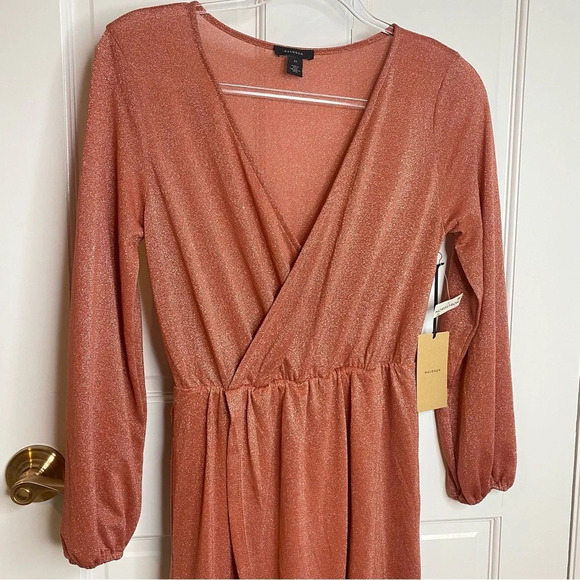 NWT Halogen Women's Sparkle Long Sleeve Faux Wrap Dress Rust Marsala SZ … - Picture 3 of 9